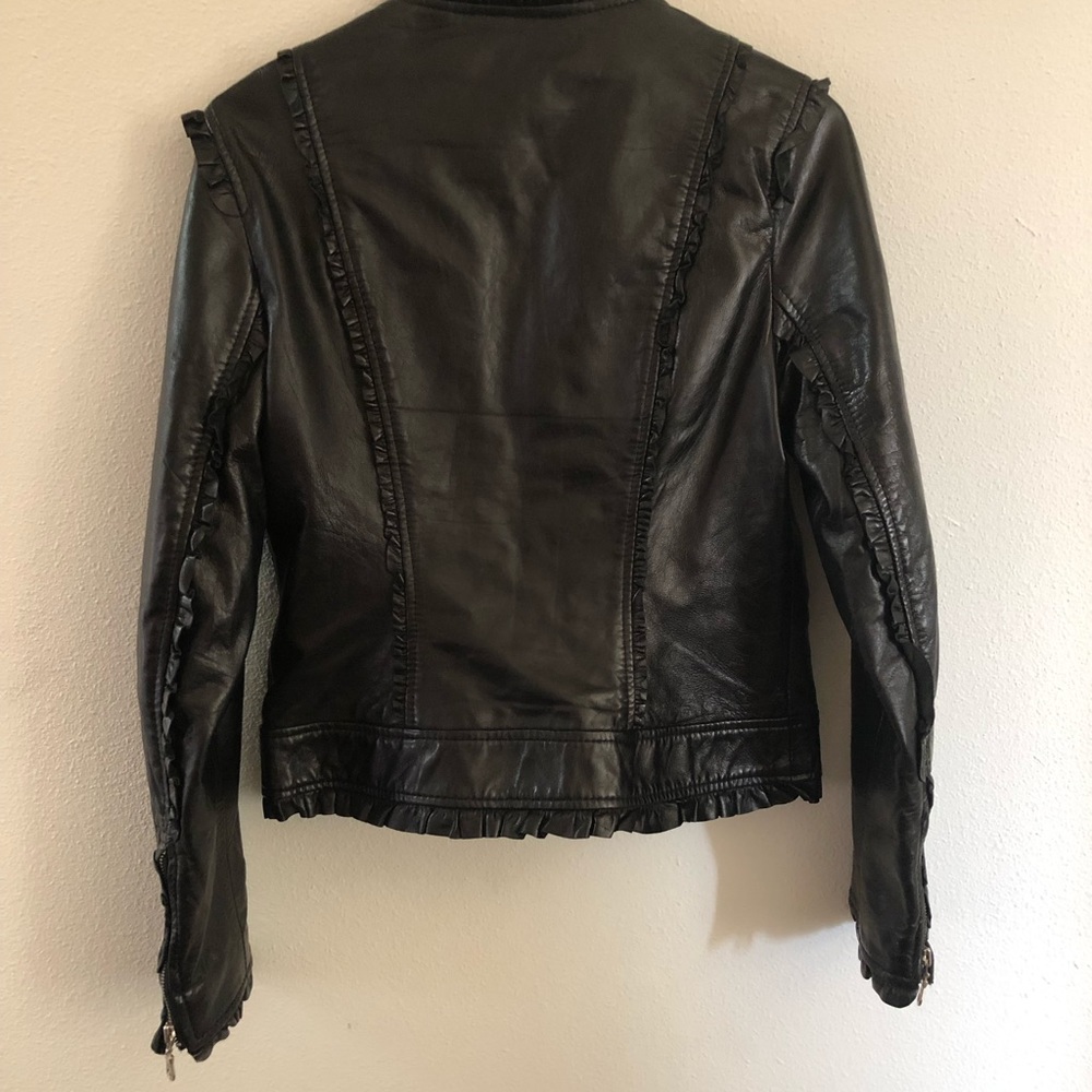 Ruffle leather jacket
